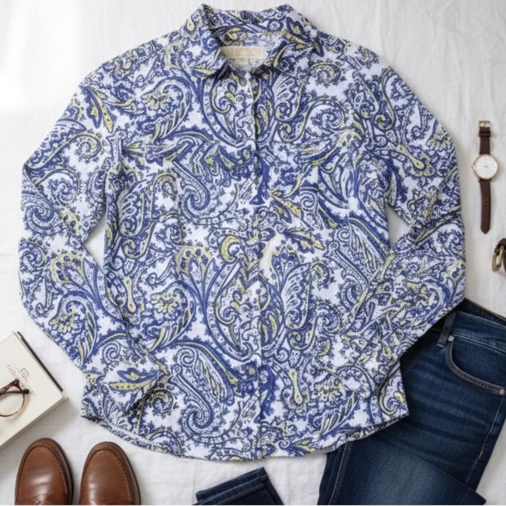 MICHAEL KORS Women’s Paisley Business Casual Button Down Shirt
